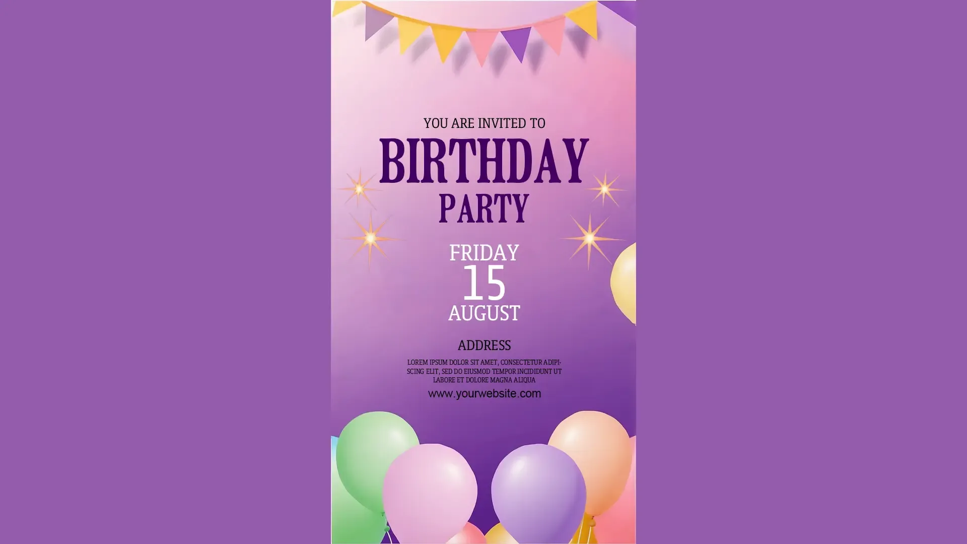 Purple Theme Birthday Party Invitation Card for Instagram Story image